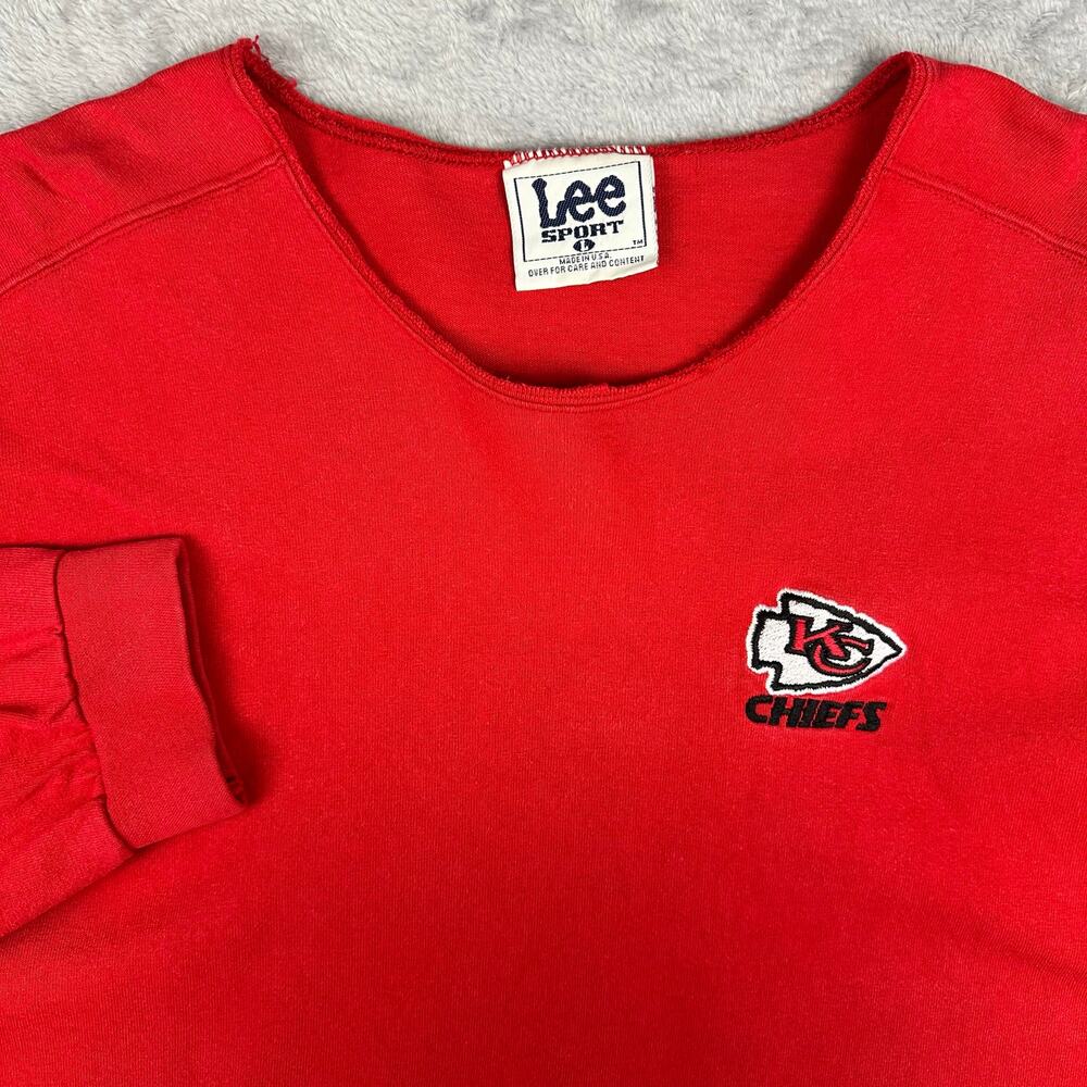 VTG 90s Lee Sport Kansas City Chiefs Long Sleeve Top Womens L Raw Hem USA Baggy